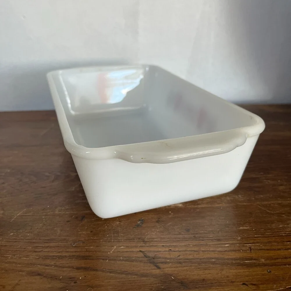 VTG Fire King Primrose Milk Glass Bread Loaf Pan 409 Baking Dish 1 Qt Floral USA